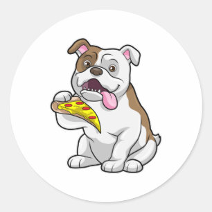 Pegatina Redonda Bulldog con pedazo de pizza