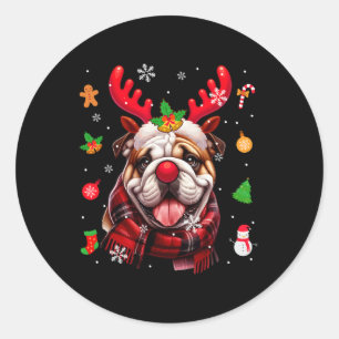 Pegatina Redonda Bulldog Cosplay Navidades de renos Costume propiet
