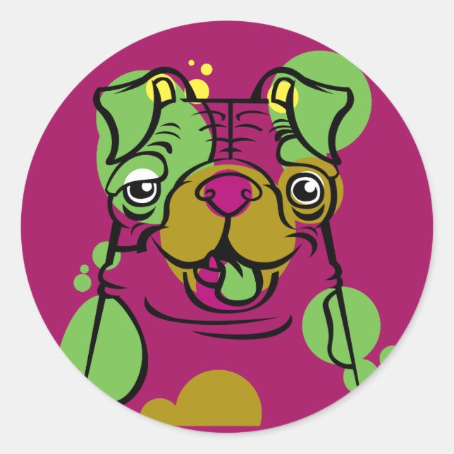 Pegatina Redonda Bulldog de arte pop (Anverso)