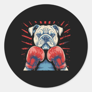 Pegatina Redonda Bulldog De Boxeo Con Guantes De Boxeo Gracioso