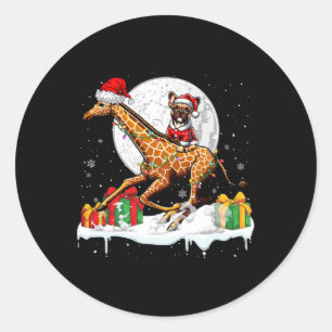 Pegatina Redonda Bulldog de Santa Francia en bicicleta Navidades Ow