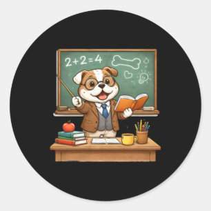 Pegatina Redonda Bulldog Divertido Está Enseñando Diseño
