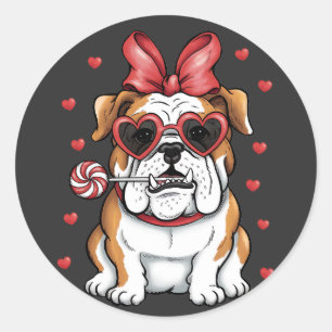 Pegatina Redonda Bulldog dulce con el El día de San Valentín Lollip