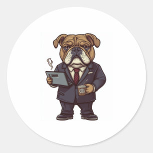 Pegatina Redonda Bulldog empresarial - Perro de oficina divertida