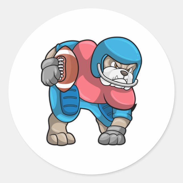 Pegatina Redonda Bulldog en deportes con fútbol y casco (Anverso)