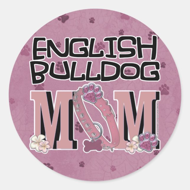 Pegatina Redonda Bulldog en inglés MOM (Anverso)