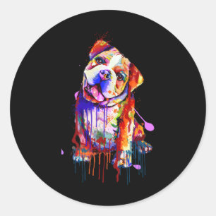 Pegatina Redonda Bulldog encantador arcoiris colores arte arte arte