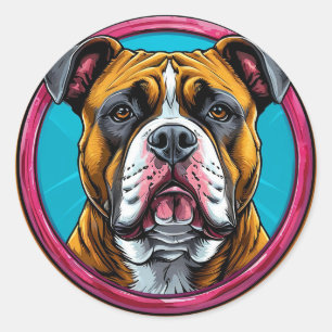 Pegatina Redonda Bulldog enmarcado en un diseño decorativo circular