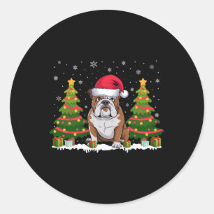 Pegatina Redonda Bulldog estadounidense brillante de árbol de navid