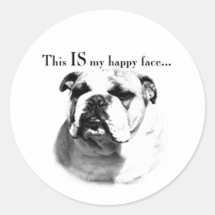 Pegatina Redonda Bulldog Feliz Cara
