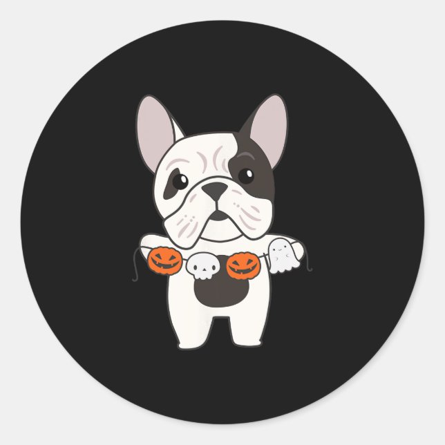 Pegatina Redonda Bulldog Feliz Halloween Calabaza Perros Halloween (Anverso)
