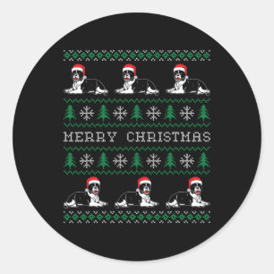 Pegatina Redonda Bulldog Feliz Navidad Familia Graciosa Fea Christm