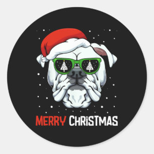 Pegatina Redonda Bulldog Feliz Navidad Pajama Cute Perro Santa Somb