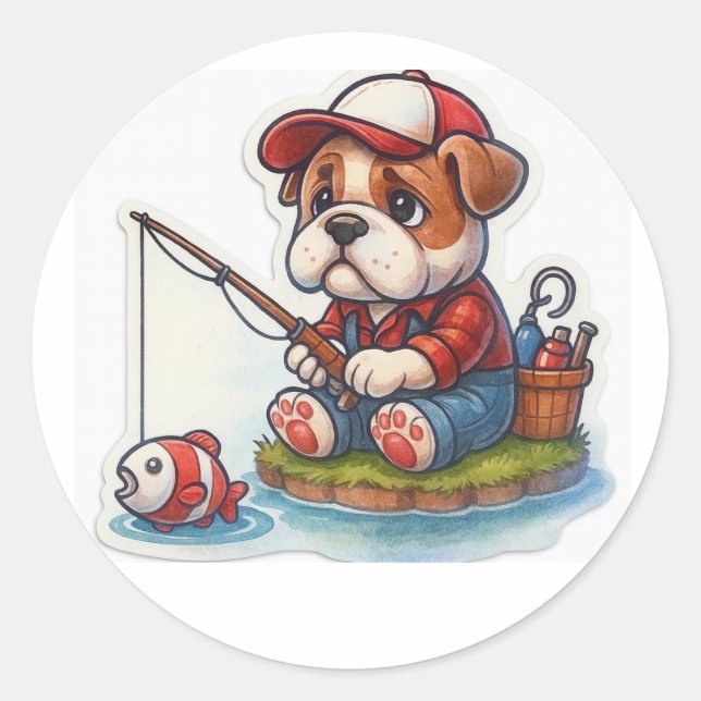 Pegatina Redonda Bulldog Fishing Sticker (Anverso)
