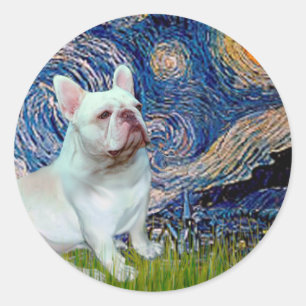 Pegatina Redonda Bulldog Francés (4S) - Noche estrellada