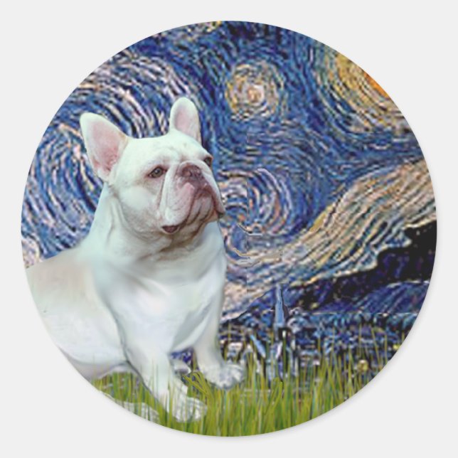 Pegatina Redonda Bulldog Francés (4S) - Noche estrellada (Anverso)