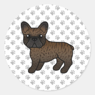 Pegatina Redonda Bulldog Francés Atigrado Perro De Dibujos Animados