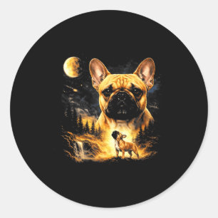Pegatina Redonda Bulldog francés aullando a la luna vintage 90s