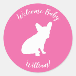 Pegatina Redonda Bulldog francés Baby Shower Frenchie Rosa