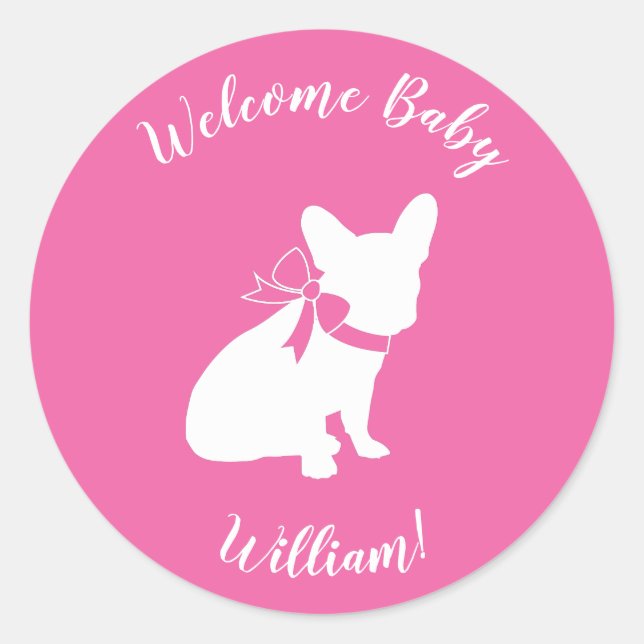 Pegatina Redonda Bulldog francés Baby Shower Frenchy Frenchie Pink (Anverso)