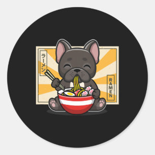 Pegatina Redonda Bulldog francés come fideos animales