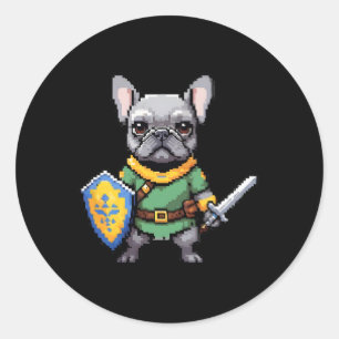 Pegatina Redonda Bulldog francés como personaje de videojuegos retr