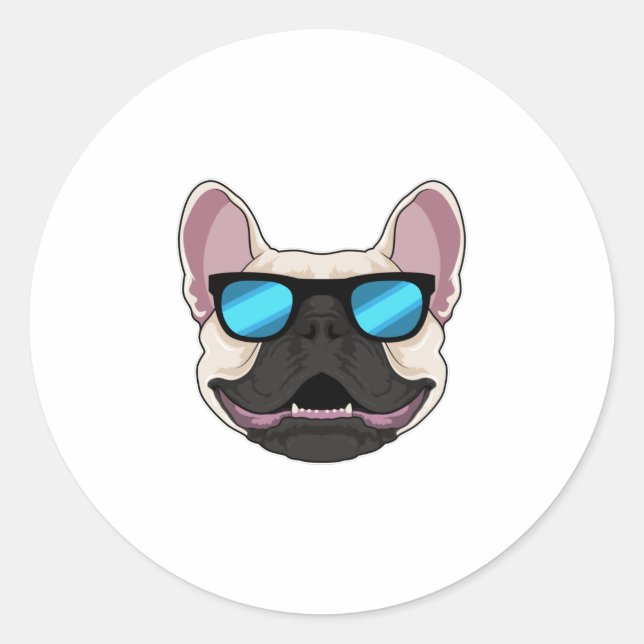 Pegatina Redonda Bulldog francés con gafas de sol (Anverso)