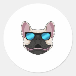 Pegatina Redonda Bulldog francés con gafas de sol