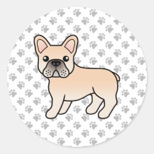Pegatina Redonda Bulldog Francés Crema Perro De Dibujos Animados Li