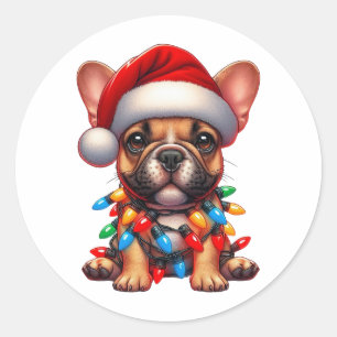 Pegatina Redonda Bulldog francés de Navidades hábiles