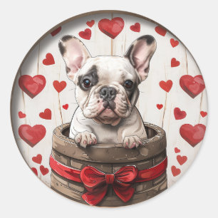 Pegatina Redonda Bulldog francés de San Valentín