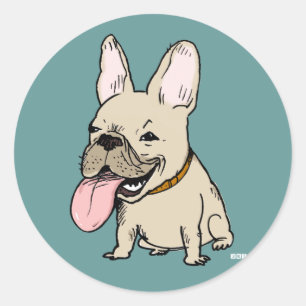 Pegatina Redonda Bulldog Francés Divertido con Lengua Enorme Fuera