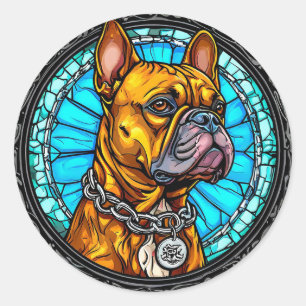 Pegatina Redonda Bulldog Francés en Diseño Ornate