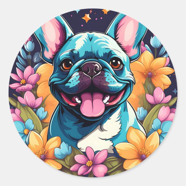 Pegatina Redonda Bulldog francés encantador (Anverso)