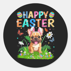 Pegatina Redonda Bulldog Francés Feliz búsqueda de huevos de Pascua