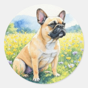 Pegatina Redonda Bulldog francés francés francés acuarela