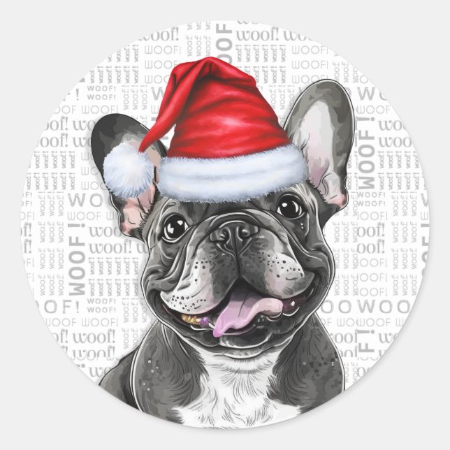 Pegatina Redonda Bulldog francés gracioso con Navidades de arte de  (Anverso)
