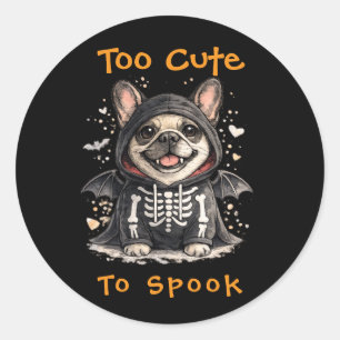 Pegatina Redonda Bulldog Francés Halloween Esqueleto Lindo