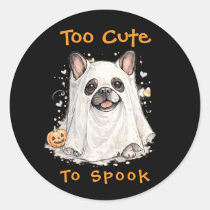 Pegatina Redonda Bulldog Francés Halloween Fantasma Adorable