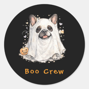 Pegatina Redonda Bulldog Francés Halloween Lindo Fantasma Boo Crew