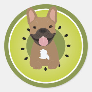 Pegatina Redonda Bulldog francés Kiwi Fruit