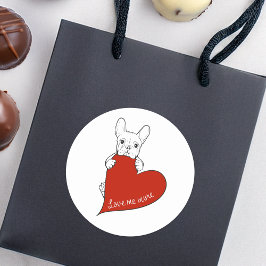 Pegatina Redonda Bulldog francés lindo con corazón rojo