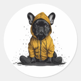 Pegatina Redonda Bulldog francés lindo con el abrigo