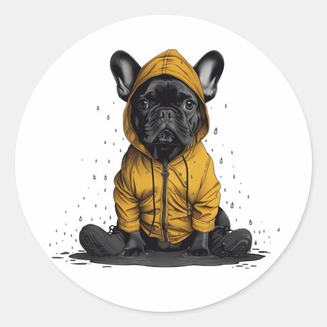 Pegatina Redonda Bulldog francés lindo con el abrigo (Anverso)