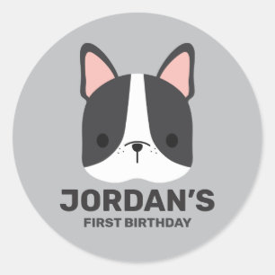 Pegatina Redonda Bulldog francés lindo con nombre personalizado