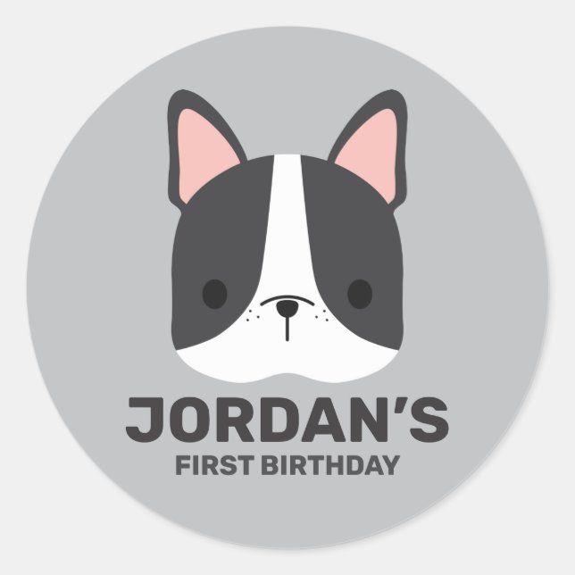 Pegatina Redonda Bulldog francés lindo con nombre personalizado (Anverso)