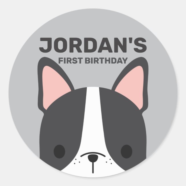 Pegatina Redonda Bulldog francés lindo con nombre personalizado (Anverso)