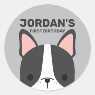 Pegatina Redonda Bulldog francés lindo con nombre personalizado