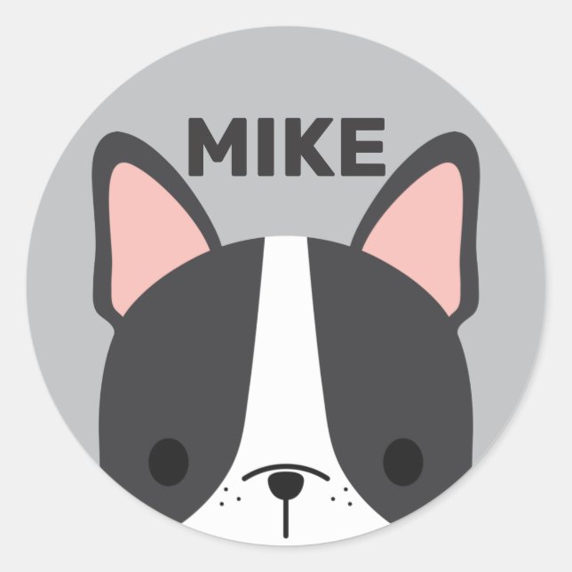 Pegatina Redonda Bulldog francés lindo con nombre personalizado (Anverso)