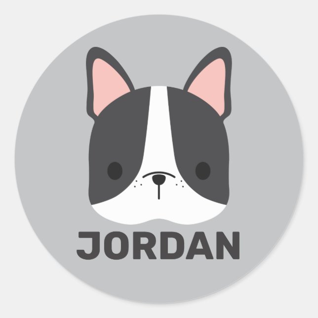 Pegatina Redonda Bulldog francés lindo con nombre personalizado (Anverso)